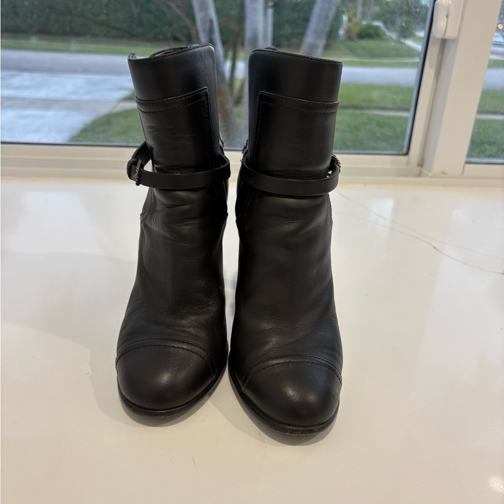 CHANEL Black Leather Ankle Heeled Boots - Picture 7 of 13